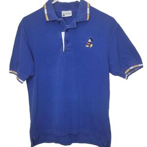 Vintage Disney Mickey Mouse Blue Casual Mens Short Sleeve Polo Shirt Size Small